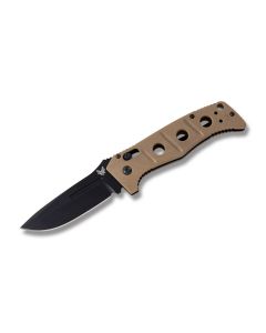 Benchmade Knives Adamas Automatic Knife with Desert Tan G-10 Handle and Black Coated D2 Tool Steel 3.875" Drop Point Plain Edge Blade with Brown Cordura Sheath Model 2750SBKSN