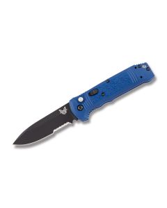 Benchmade Knives Casbah Automatic Knife with Blue Grivory Handle and Black Coated CPM-S30V Stainless Steel 3.439" Drop Point Partially Serrated Edge Blade Model 4400SBK1