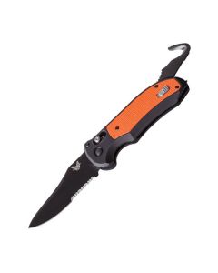 Benchmade Knives 9170SBKORG Triage Automatic Knife with Orange G-10 Handle and Black Coated N680 Stainless Steel 3.625" Drop Point Partially Serrated Edge Blade Model 9170SBKORG