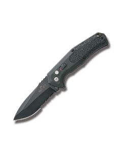 Bear Ops Bold Action VI Automatic Knife with Black Glass Filled Nylon Handle and Black Coated Sandvik 14C-28N Steel 3.125" Drop Point Partially Serrated Edge Blade Model AC-600-B7-B