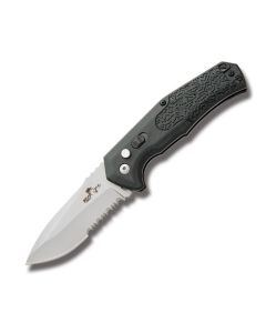 Bear Ops Bold Action VI Automatic Knife with Black Glass Filled Nylon Handle and Satin Coated Sandvik 14C-28N Steel 3.125" Drop Point Partially Serrated Edge Blade Model AC-600-B7-P