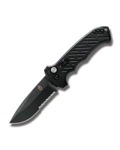 Gerber 06 Automatic Knife with Black Anodized Aluminum Handle and Black Coated CPM-S30V Stainless Steel 3.75" Drop Point Partially Serrated Edge Blade Model 30-000377