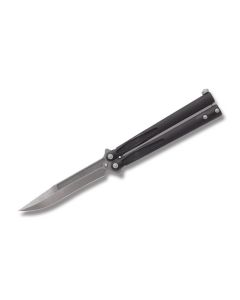 Microtech Apocalyptic Tachyon III Balisong with Black Anodized 6061-T6 Aluminum Handles and Black DLC Coated Bohler ELMAX Steel 4.50" Clip Point Plain Edge Blade Model 173-10AP
