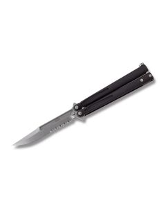 Microtech Tachyon III Balisong with Black Anodized 6061-T6 Aluminum Handle and Stonewash Coated Bohler ELMAX Steel 4.50" Clip Point Partially Serrated Edge Blade Model AUMT17311