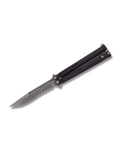 Microtech Apocalyptic Tachyon III Balisong with Black Anodized 6061-T6 Aluminum Handle and Black DLC Coated Bohler ELMAX Steel 4.50" Clip Point Partially Serrated Edge Blade Model AUMT17311AP