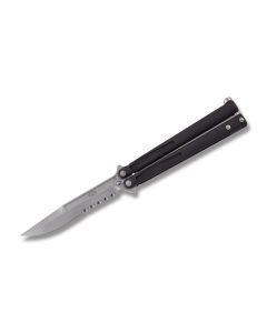 Microtech Tachyon III Balisong with Black Anodized 6061-T6 Aluminum Handle and Bead Blast Coated Bohler ELMAX Steel 4.50" Clip Point Partially Serrated Edge Blade Model AUMT1738