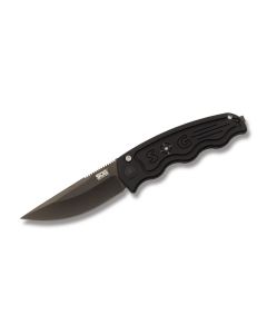 SOG TAC Automatic Knife with Black Anodized Aluminum Handle and Black Titanium Nitride Coated AUS-8 Stainless Steel 3.50" Drop Point Plain Edge Blade Model ST-02