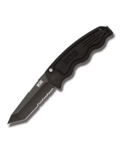 SOG TAC Automatic Knife with Black Anodized Aluminum Handle and Black Coated AUS-8 Stainless Steel 3.50" Drop Point Plain Edge Blade Model ST-04