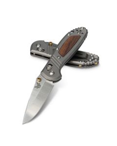 Benchmade 556-1701 Limited Edition Mini Griptilian Folding Knife with Sandblasted Anodized Titanium and Wood Handle with Satin Coated CPM-20CV Stainless Steel 2.9" Drop Point Plain Edge Blade Model 556-1701