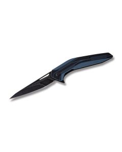Brous Blades Hardwire Blackout Folder with Black and Blue G-10 Handle and Black Powder Coated D2 Tool Steel 4.25" Tanto Tip Plain Edge Blade Model HARDWIREBO