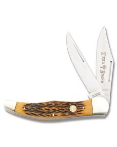 Boker Double Bolster Folding Hunter 5.25" with Brown Jigged Bone Handle and High Carbon Stainless Steel Plain Edge Blades Model 110273BB