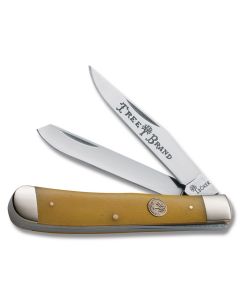 Boker Hybrid Trapper 4.25" Yellow Smooth Bone Handle and Stainless Steel Plain Edge Blades Model 110731