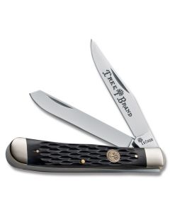 Boker Hybrid Trapper 4.25" with Black Jigged Bone Handle and Stainless Steel Plain Edge Blades Model 110733