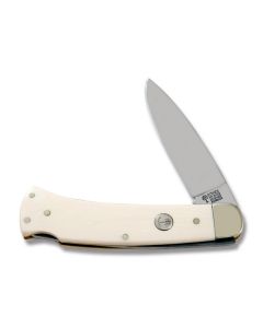 Boker Fellow Folding Knife with White Elforyn Handle and Satin Coated 4034 Stainless Steel 3.313" Drop Point Plain Edge Blade Model 11035