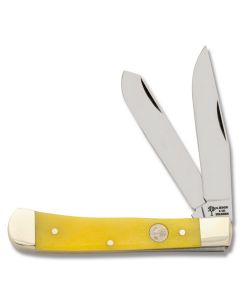 Boker Trapper 4.125" with Yellow Smooth Bone Handle and 440C Stainless Steel Plain Edge Blades Model 112525YB  