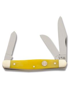 Boker Stockman 4" with Yellow Smooth Bone Handle and 440C Stainless Steel Blades Model 117474YB