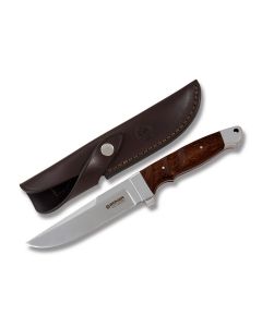 Boker Vollintegral XL 2.0 Fixed Blade with Guauacan Ebony Wood Handle and Satin Coated 440C Stainless Steel 5.75" Drop Point Plain Edge Blade with Brown Leather Sheath Model BO122638