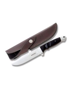 Boker Grenadill Integral XL 2.0 Fixed Blade with Black Grenadill Wood Handle and Satin Coated 440C Stainless Steel 4.625" Drop Point Plain Edge Blade with Leather Sheath Model 123638