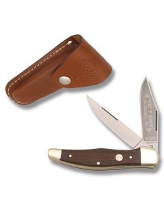 Boker 2-Blade Folding Hunter 5.25" with Rosewood Handle and High Carbon Stainless Steel Plain Edge Blades and Leather Belt Sheath Model 112020