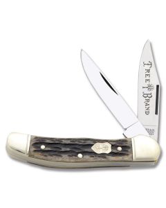 Boker Tree Brand Copperhead 3.75" with Appaloosa Brown Jigged Bone Handle and C-75 Carbon Steel Plain Edge Blades Model 112626AB 