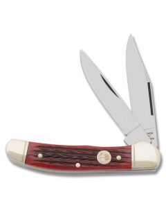 Boker Red Jigged Bone Copperhead 3.75" with Red Jigged Bone Handle and Solingen Steel Plain Edge Blades Model 112626JRB