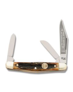 Boker 3 Blade Stockman with 3.375" Genuine Stag Handle and Stainless Steel Plain Edges Blade Model 118288HH