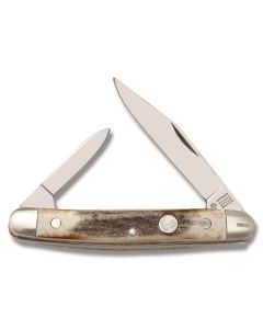 Boker Tree Brand Pen 2.75" Knife with Stag Handle and Stainless Steel Plain Edge Blades Model 118288HH