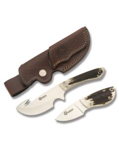 Boker Hunter's Combo with Stag Handles and 440 Stainless Steel Blades and Leather Belt Sheath Model 02BA5130HH 