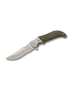 Boker Plus Uolcos Folder with Green G-10 Handle and 440C Stainless Steel 4.25" Trailing Point Plain Edge Blade Model 01BO009