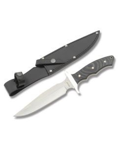 Boker Plus Valkyrie Bowie with Black Micarta Handle and 440C Stainless Steel 7.25" Clip Point Plain Edge Blade and Leather Belt Sheath Model 02BO160