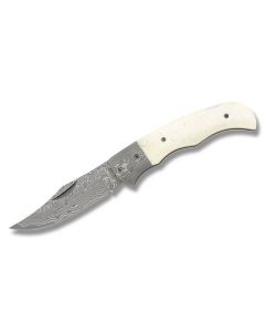 Boker Magnum Damascus Lockback 3.875" with White Smooth Bone Handle and Damascus Steel Plain Edge Blade Model 01MB180DAM