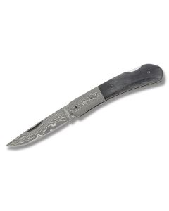 Boker Magnum Damascus Lockback 4" with Black Smooth Bone Handle and Damascus Steel Plain Edge Blades Model 01MB551DAM