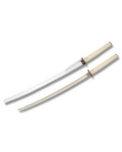 Boker Magnum White Samurai Katana with Imitation Ray Skin Wrapped Handle and 1045 Carbon Steel 28" Sword Plain Edge Blade Model 05ZS642