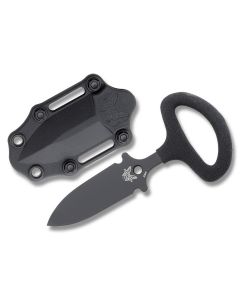 Benchmade Knives 175BK CBK Adamas with Black Rubber Handle and Black Coated 440C Stainless Steel 2.5" Double Edge Spear Point Plain Edge Blade Model 175BK