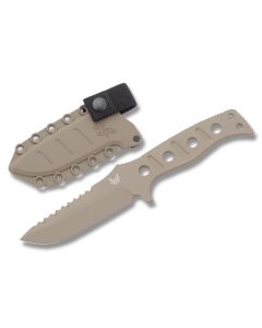 Benchmade Knives 375SN Fixed Blade Adamas with Tan Coated D2 Tool Steel 4.25" Drop Point Back Serrations Plain Edge Blade Model 375SN