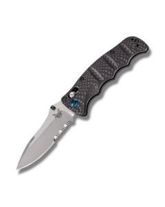 Benchmade Knives 484S-1 Nakamura with Black Carbon Fiber Handles and Satin Coated M390 Stainless Steel 3" Drop Point Partly Serrated Edge Blade Model 484S-1