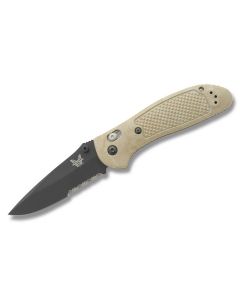 Benchmade Knives 551SBKSN Griptilian with Tan Noryl GTX Handles and Black Coated 154CM Stainless Steel 3.5" Drop Point Partly Serrated Edge Blade Model 551SBKSN