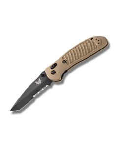 Benchmade Knives 553SBKSN Griptilian with Tan Noryl GTX Handles and Black Coated 154CM Stainless Steel 3.439" Tanto Partly Serrated Edge Blade Model 553SBKSN