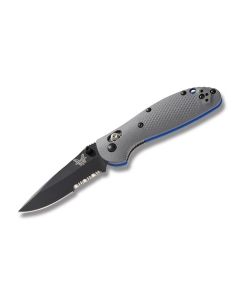 Benchmade Knives 556SBK-1 Mini Griptilian with Gray G-10 Handles and Black Coated CPM-20CV Stainless Steel 2.938" Drop Point Partly Serrated Edge Blade Model 556SBK-1