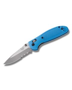 Benchmade Knives 556SBLU Griptilian with Blue Noryl GTX Handles and Satin Coated 154CM Stainless Steel 2.938" Drop Point Partly Serrated Blade Model 556SBLU