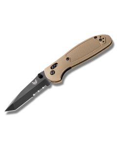 Benchmade Knives 557SBKSN Griptilian with Tan Noryl GTX Handles and Black Coated 154CM Stainless Steel  Tanto Partly Serrated Blade Model 557SBKSN