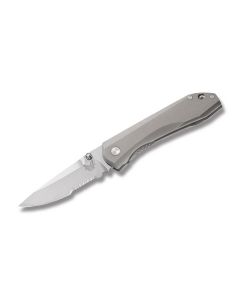 Benchmade Knives 765S Mini TI Monolock with Satin Coated Titanium Handles and Satin Coated  M390 Stainless Steel 3.25" Drop Point Partly Serrated Edge Blade Model 765S
