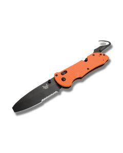 Benchmade Knives 916SBKOR Triage with Orange G-10 Handles and Black Coated N680 Ultra Satinless Steel 3.375" Opposing Bevel Partly Serrated Edge Blade Model 916SBK-ORG