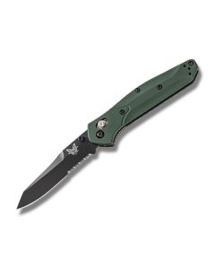 Benchmade Knives 940SBK Osborne with Green 6061-T6 Aluminum Handles and Black Coated CPM-S30V Stainless Steel 3.375" Reverse Tanto Partly Serrated Edge Blade Model 940SBK