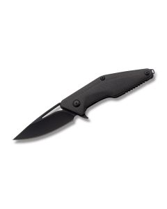 Brous Blades Blackout Mini Division CF with Carbon Fiber Handles and Black Coated D2 Tool Steel 3-1/2'' Drop Point Plain Blade