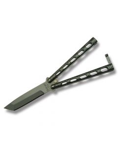 Bear & Son Armor Piercing Butterfly Knife with Silver Vein Cast Metal Handles and High Carbon Stainless Steel 4" Tanto Point Plain Edge Blade Model 114A