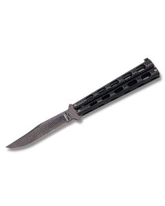 Bear & Son Butterfly Knife with Cast Metal Handles and Damascus Stainless Steel 4.25" Clip Point Plain Edge Blade Model 114D