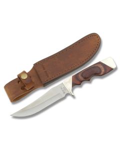 Bear & Son Trophy Hunter with Rosewood Handle and Stainless Steel 5.125"  Bowie Plain Edge Blade and Leather Belt Sheath Model 277R