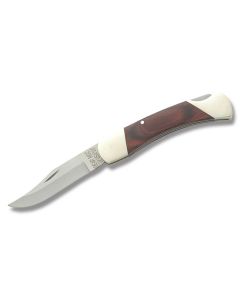 Bear & Son Lockback Hunter 5" with Rosewood Handle and High Carbon Stainless Steel Plain Edge Blade and Leather Belt Sheath Model 297R