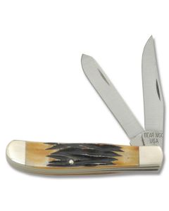 Bear & Son Mini Trapper 3.50" with India Stag Bone Handle and 440 High Carbon Stainless Steel Plain Edge Blades Model 507